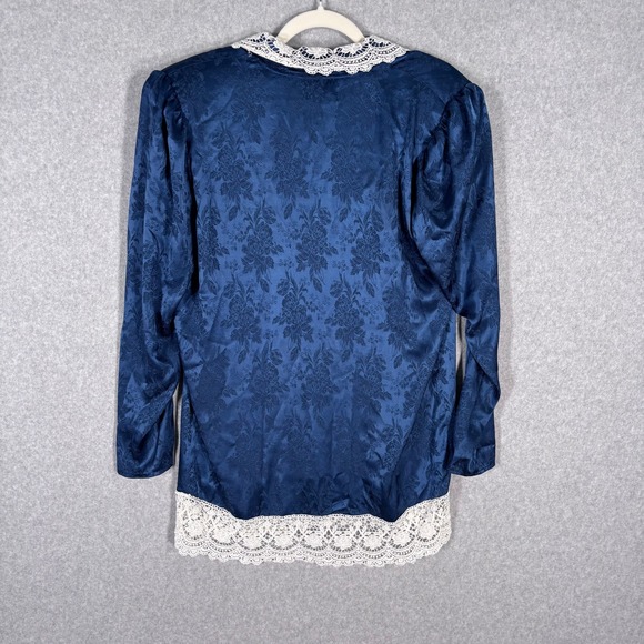 Vintage 80s Scott‎ McClintock Lace Blouse Size 10 Navy Victorian Cottage Prairie - Picture 8 of 12